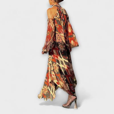 יעל | שמלת מקסי בוהו עם הדפס גיאומטרי מרהיב