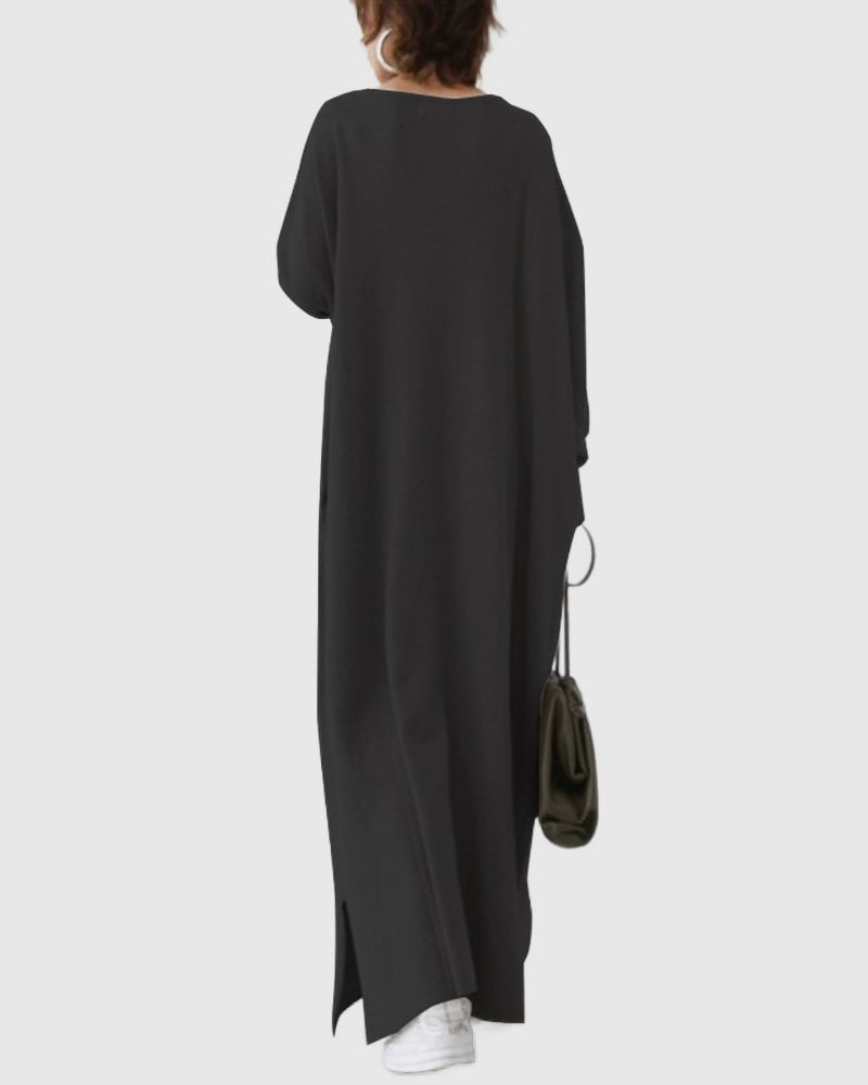 Amar™ Ella - שמלה אופנתית עם צווארון V ושרוולים ארוכים