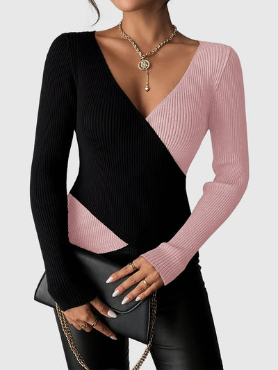 Amar™ Rachel - חולצת סריג עם מחשוף V ארוך שרוול