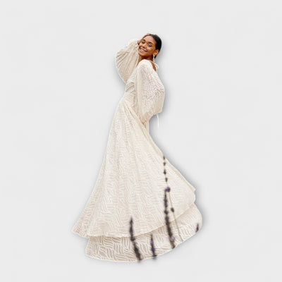 אביגיל | שמלת שיפון דבורה בגוון שמנת רכה