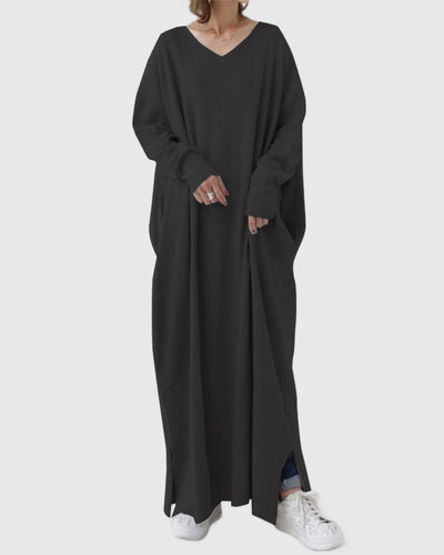 Amar™ Ella - שמלה אופנתית עם צווארון V ושרוולים ארוכים