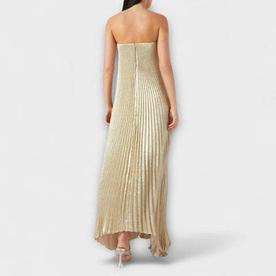 יעל | שמלת מקסי פליסה פרחונית עם מחוך עדין ונגיעה של יוקרה רכה