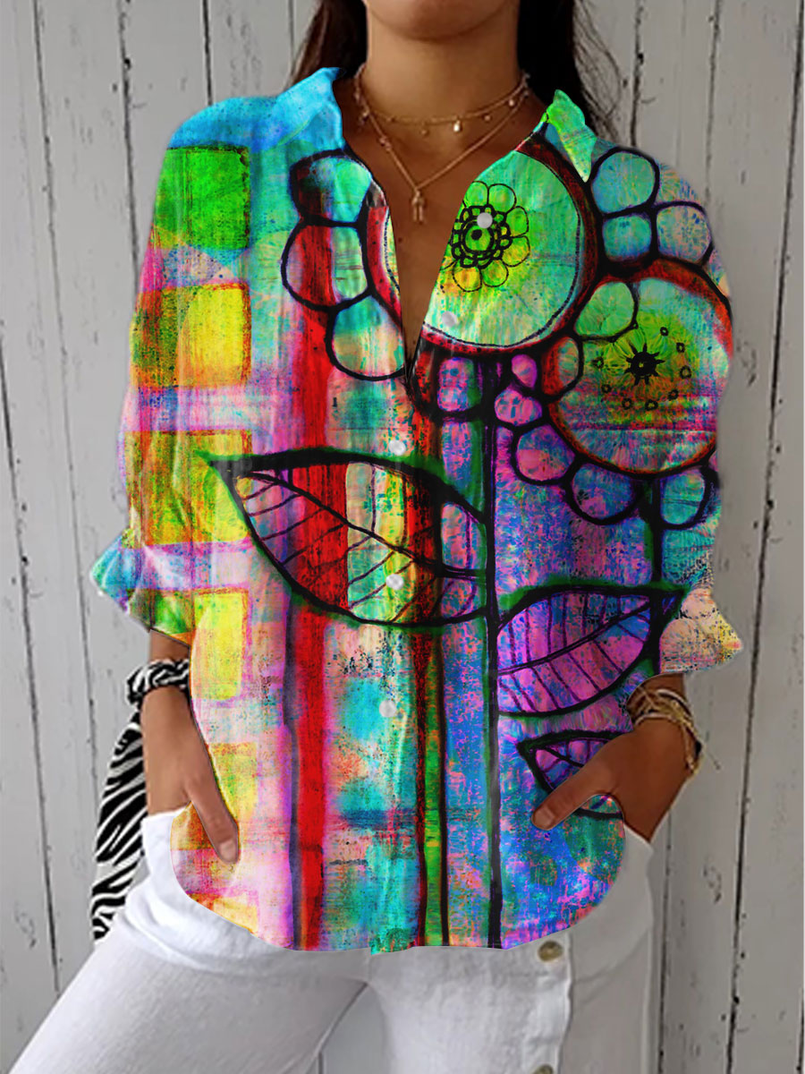 אביטל | חולצת פריחה אמנותית בצבעוניות חיה ומלאת שמחה
