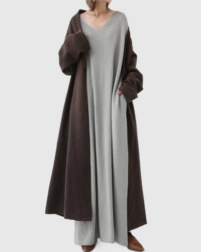 Amar™ Ella - שמלה אופנתית עם צווארון V ושרוולים ארוכים