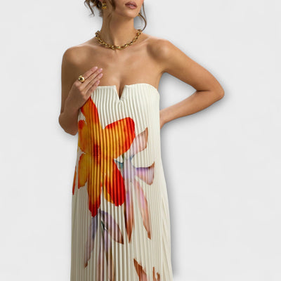 יעל | שמלת מקסי פליסה פרחונית עם מחוך עדין ונגיעה של יוקרה רכה