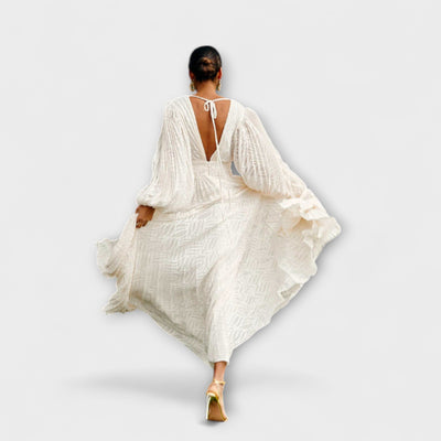 אביגיל | שמלת שיפון דבורה בגוון שמנת רכה