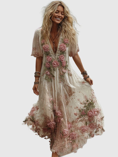 Amar™ Leah - שמלת מקסי עם רקמה פרחונית