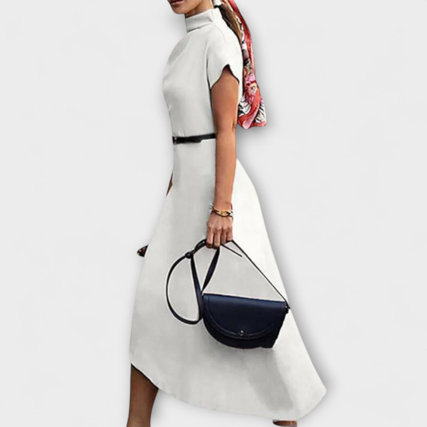 טליה | שמלת A-ליין א-סימטרית עם צווארון גבוה בעיצוב מודרני ואלגנטי