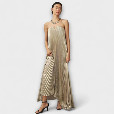 יעל | שמלת מקסי פליסה פרחונית עם מחוך עדין ונגיעה של יוקרה רכה