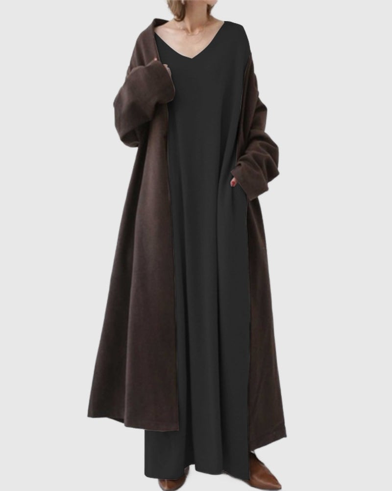 Amar™ Ella - שמלה אופנתית עם צווארון V ושרוולים ארוכים