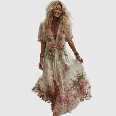 Amar™ Leah - שמלת מקסי עם רקמה פרחונית