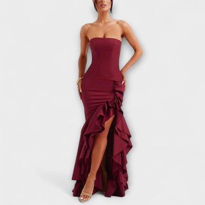 ורד | שמלת מקסי שיפון יוקרתית עם קשירות אלגנטיות ומראה נשי מחמיא