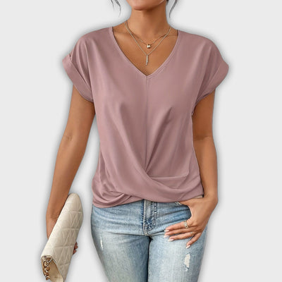 טופ עם צווארון וי ודפי כפתורים