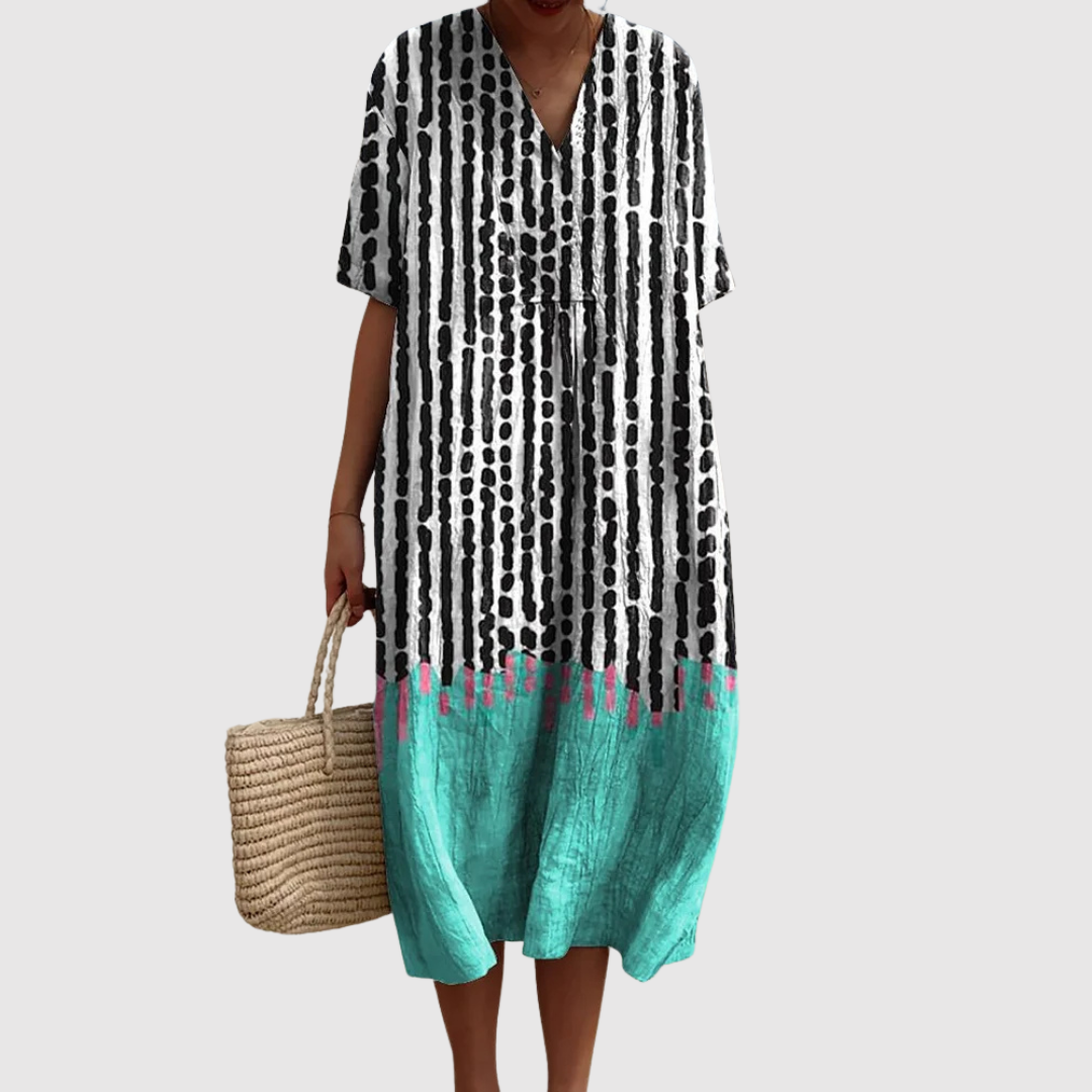 אלישבע | שמלת אמנות נינוחה עם נגיעה צבעונית