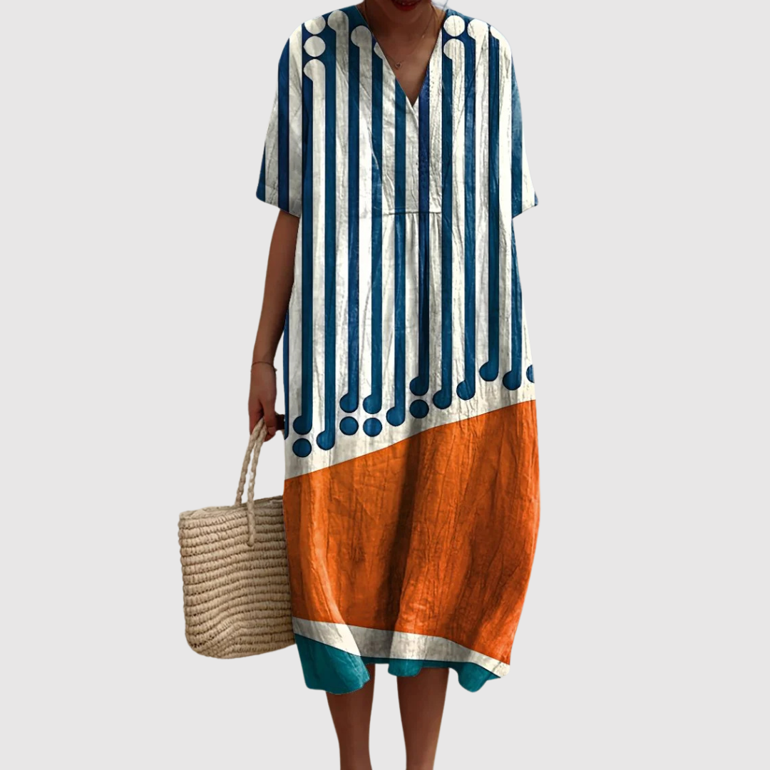ציפורה | שמלת כותנה נשית ונינוחה עם נגיעות צבע נועזות