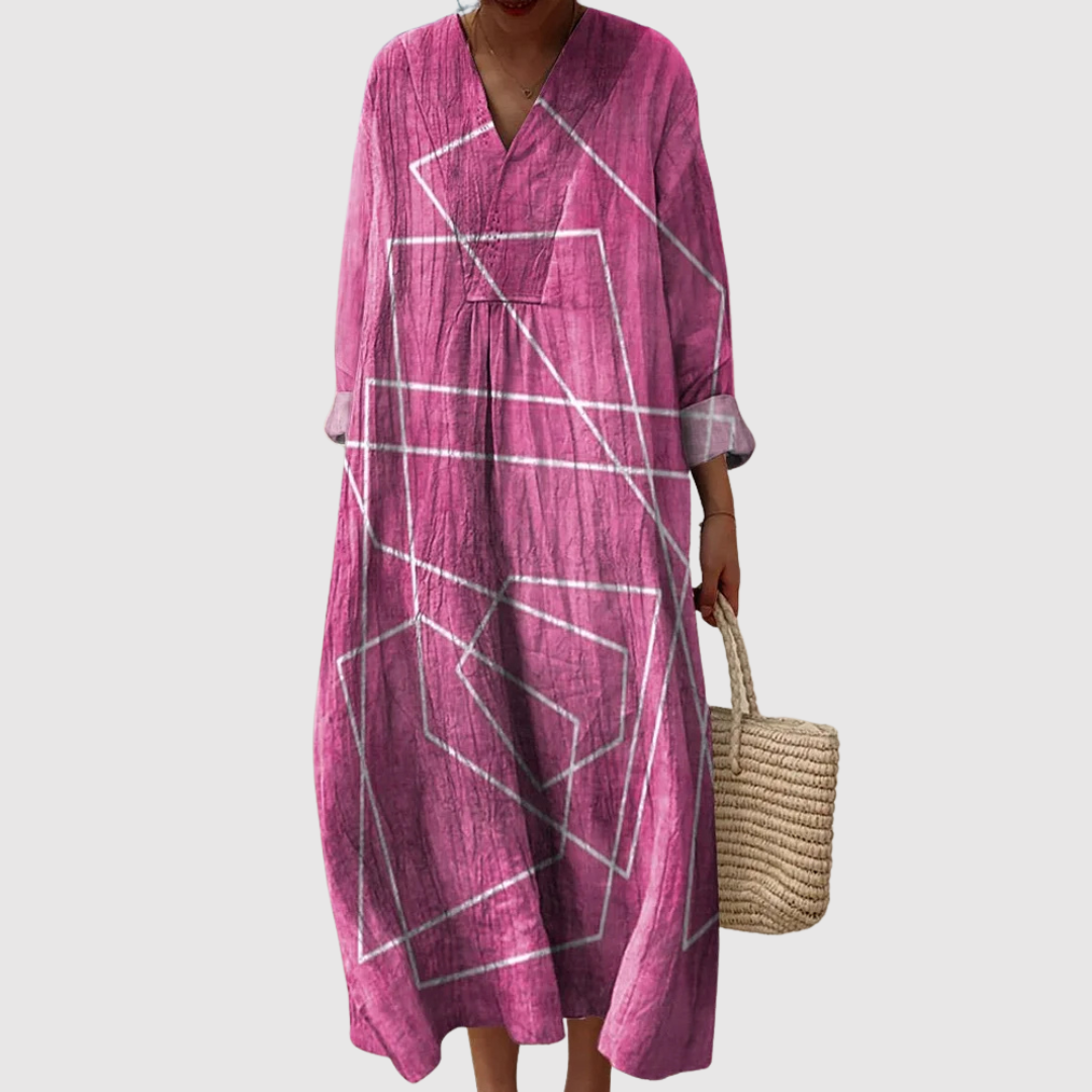 שני | שמלת כותנה גרפית בזרימה טבעית