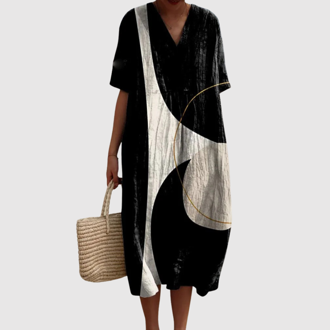 ספיר | שמלת מידי אמנותית ונינוחה