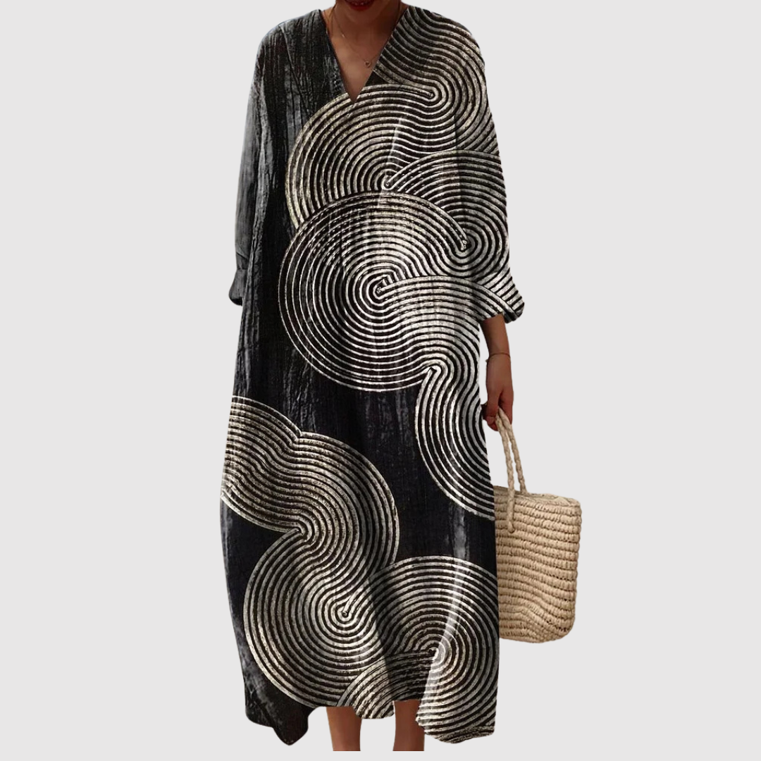 רינה | שמלת ערב שחורה בעיצוב ספירלי אמנותי