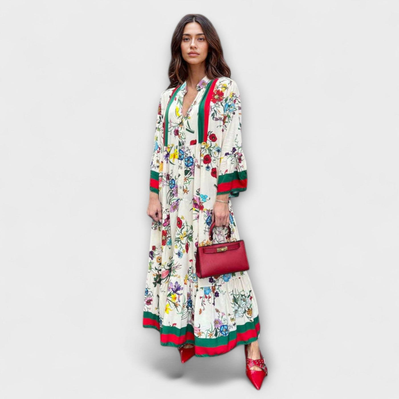 ציפורה | שמלת מקסי פרחונית בהשראת חופשה עם שרוולי פעמון זורמים