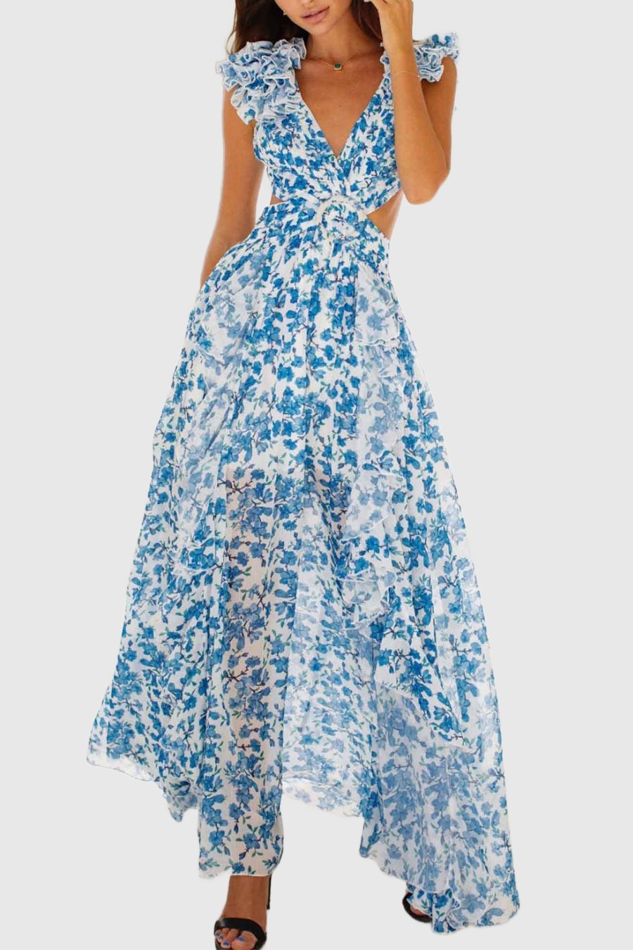 Amar Talia - שמלה ארוכה עם שרוולים חתוכים