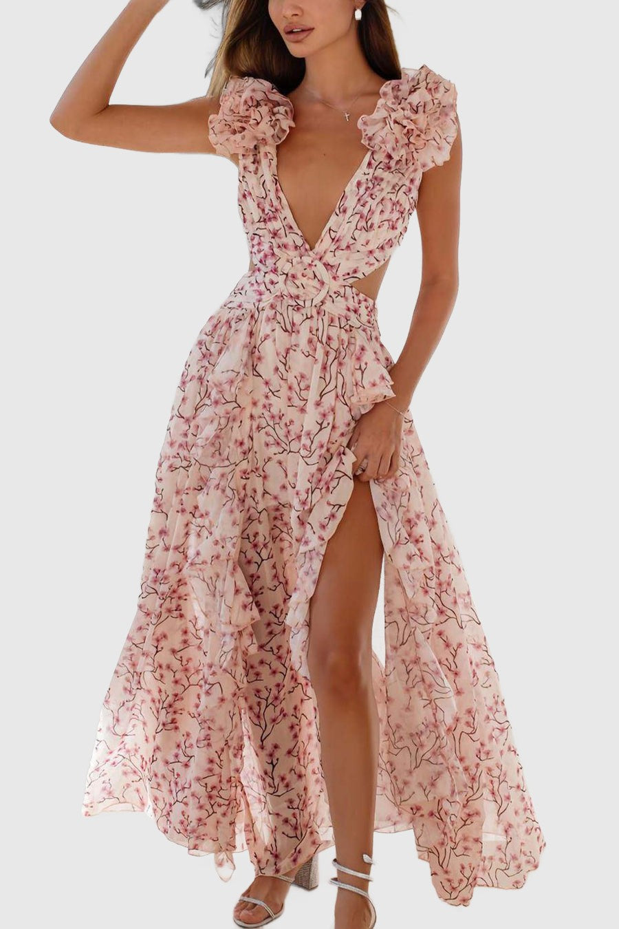 Amar Talia - שמלה ארוכה עם שרוולים חתוכים