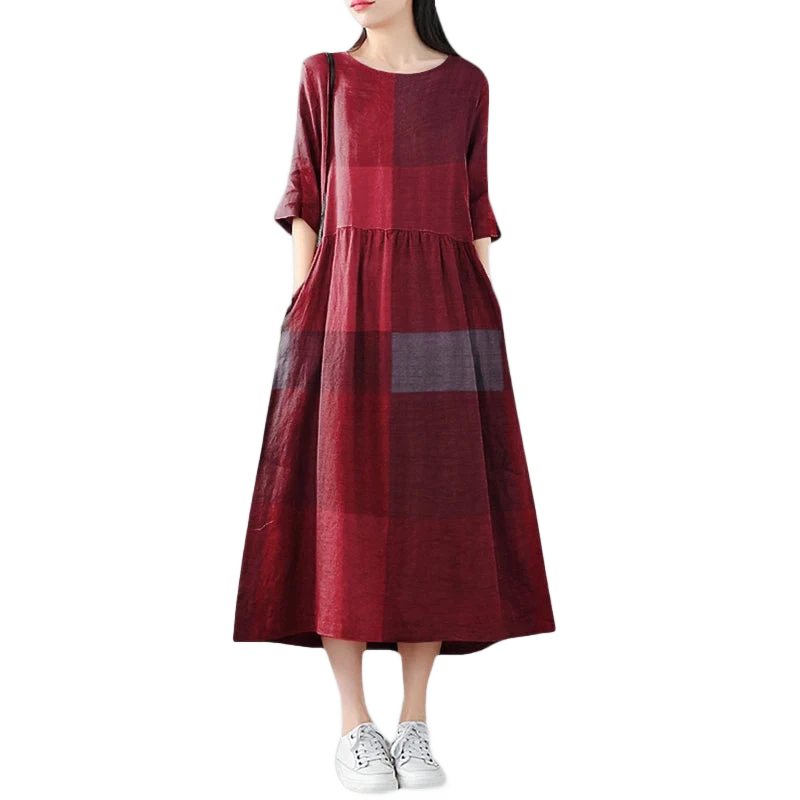 Amar™ Vered - שמלת כותנה פשתן קלאסית לנשים