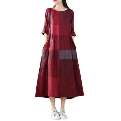 Amar™ Vered - שמלת כותנה פשתן קלאסית לנשים