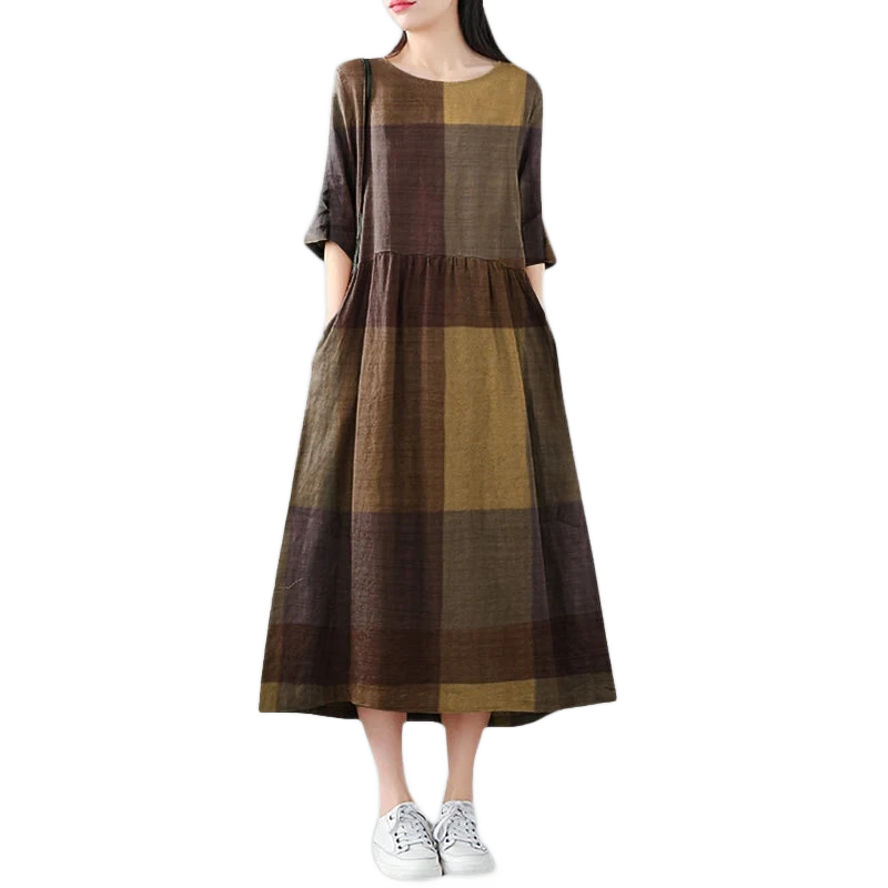 Amar™ Vered - שמלת כותנה פשתן קלאסית לנשים