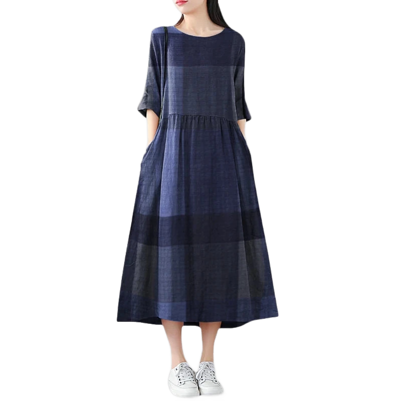 Amar™ Vered - שמלת כותנה פשתן קלאסית לנשים