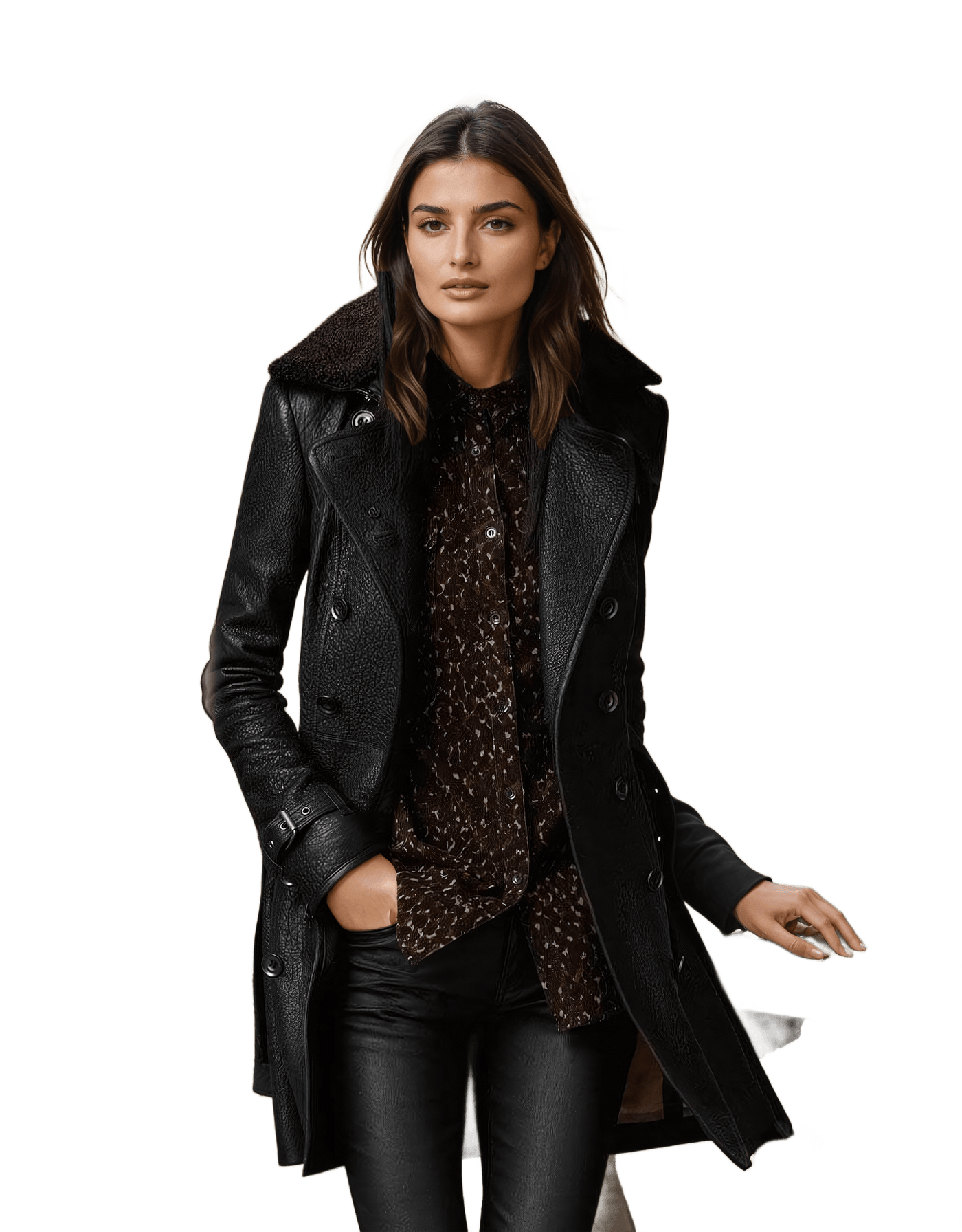 Amar™ Birgit - מעיל טרנץ' עור לנשים