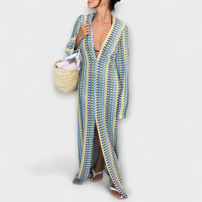 יהודית | שמלת מקסי נשפכת עם מחשוף V ארוך ושרוולים ארוכים לחופשה אלגנטית