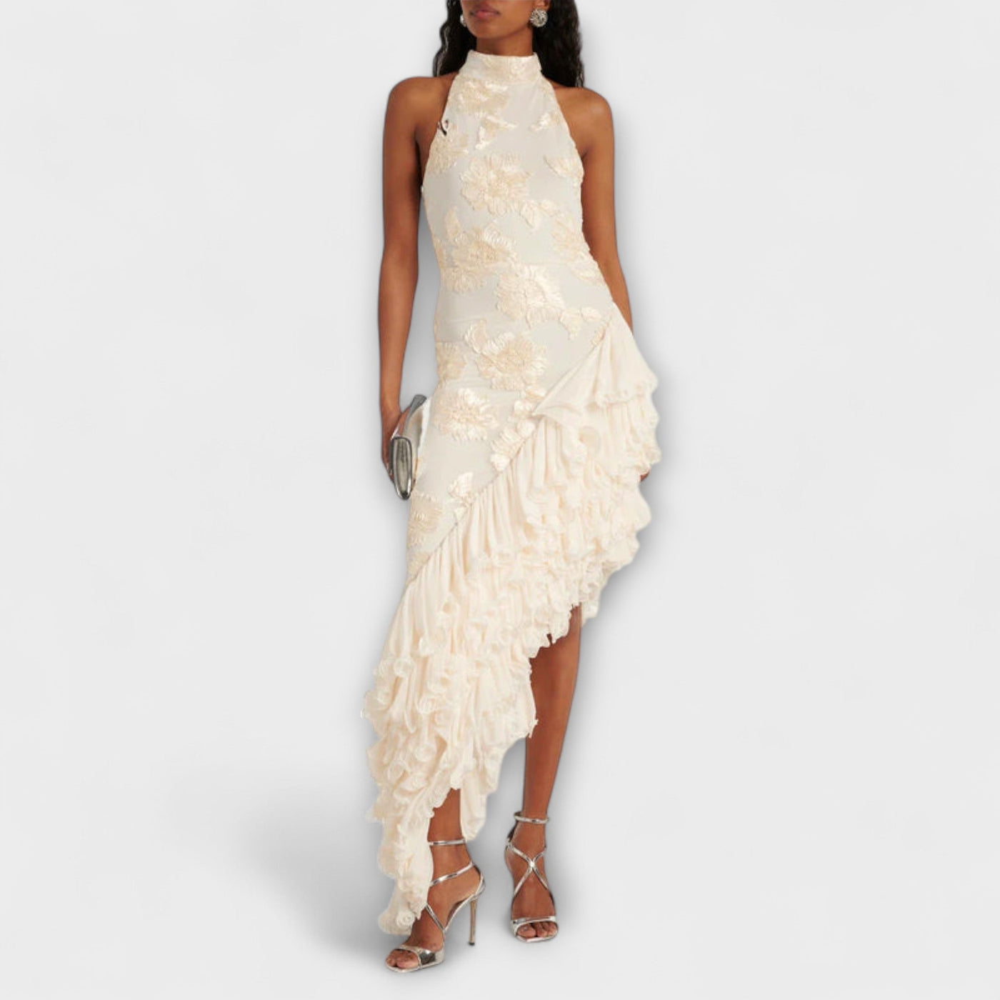 לימור | שמלת מקסי אלגנטית עם רקמות פרחים תלת־ממדיות