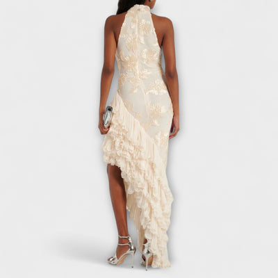 לימור | שמלת מקסי אלגנטית עם רקמות פרחים תלת־ממדיות