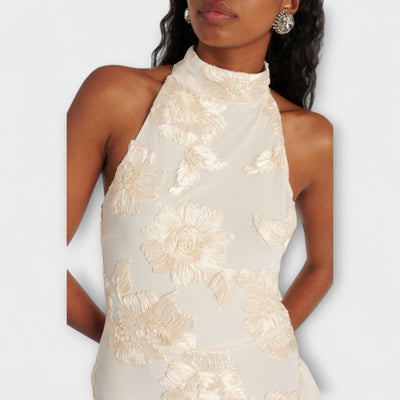 לימור | שמלת מקסי אלגנטית עם רקמות פרחים תלת־ממדיות