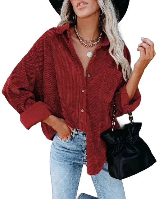 Amar™ Avital - חולצת קורדרוי רחבה עם שרוול ארוך