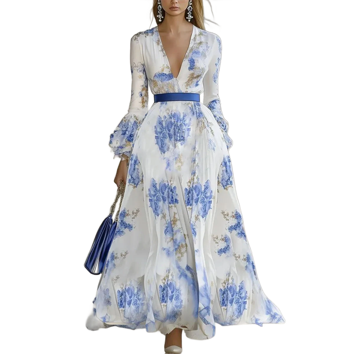 Amar™ Maya - שמלות מקסי עם צווארון V פרחוניות