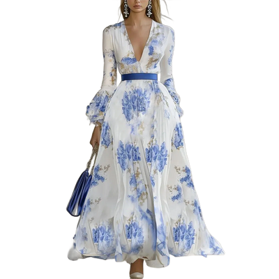 Amar™ Maya - שמלות מקסי עם צווארון V פרחוניות