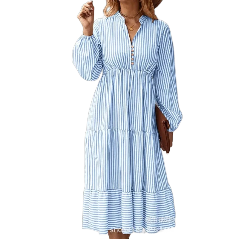 Amar™ Penelope - שמלת פסים עם מחשוף V