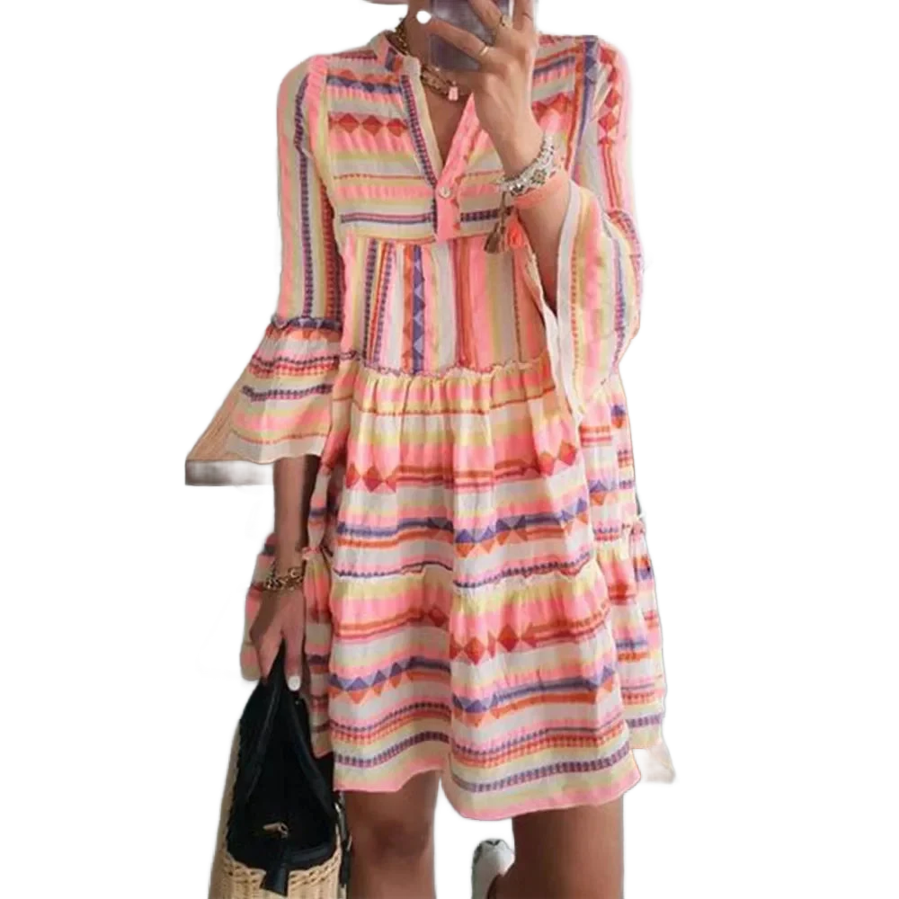 Amar™ Batya - שמלת מיני בוהו עם פסים