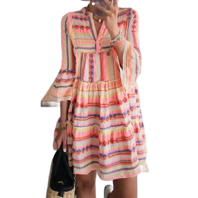 Amar™ Batya - שמלת מיני בוהו עם פסים