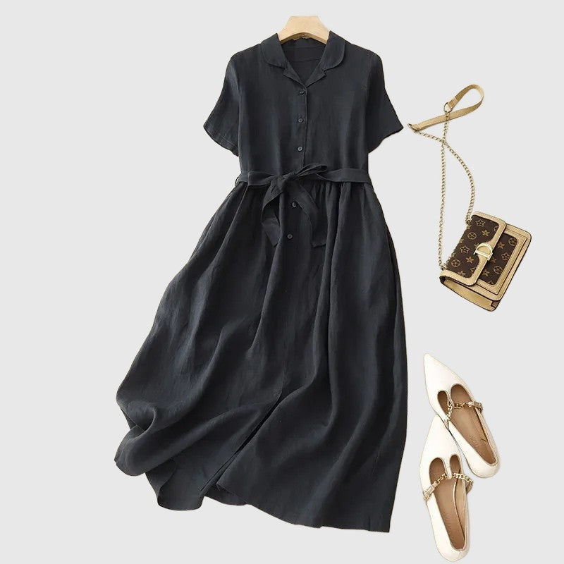 Amar™ Penina - שמלת פשתן טהור אלגנטית לקיץ