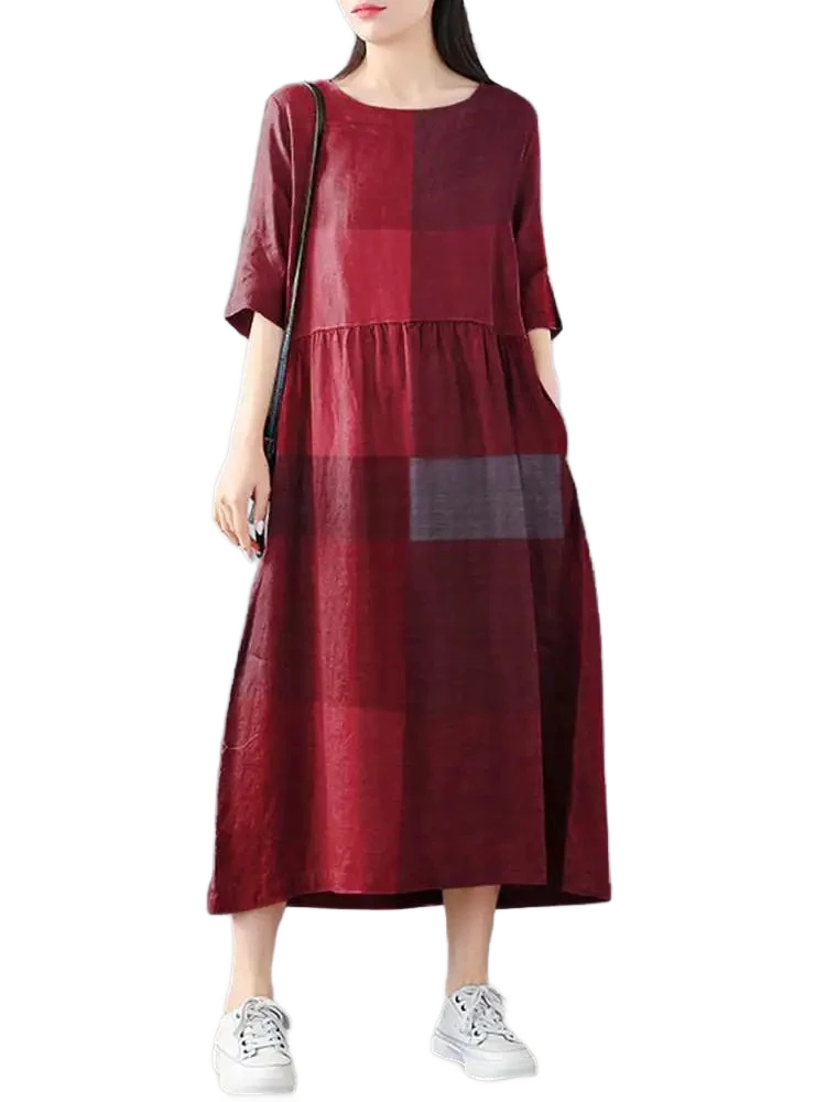 Amar™ Vered - שמלת כותנה פשתן קלאסית לנשים