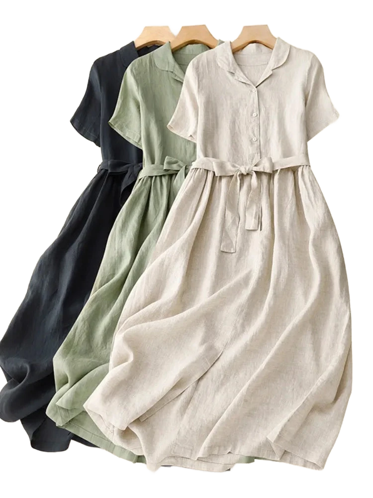 Amar™ Penina - שמלת פשתן טהור אלגנטית לקיץ