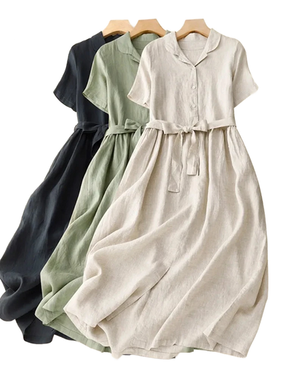 Amar™ Penina - שמלת פשתן טהור אלגנטית לקיץ