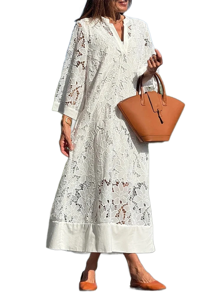 Amar™ Ora - שמלות V-צווארון לבן