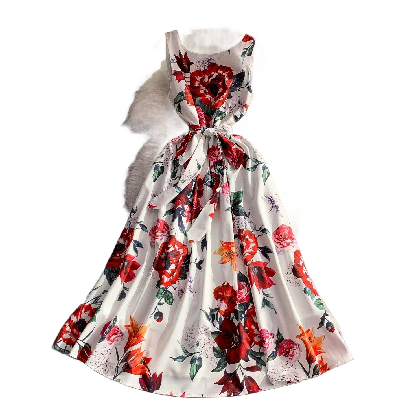 Amar™ Tehila - שמלת מקסי פרחונית אדומה מחטבת