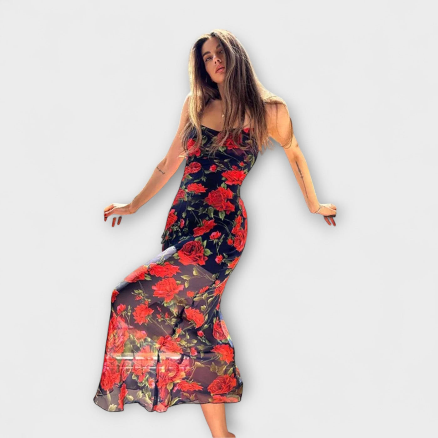 אורית | שמלת בודי קון פרחונית עם כתפיות ספגטי