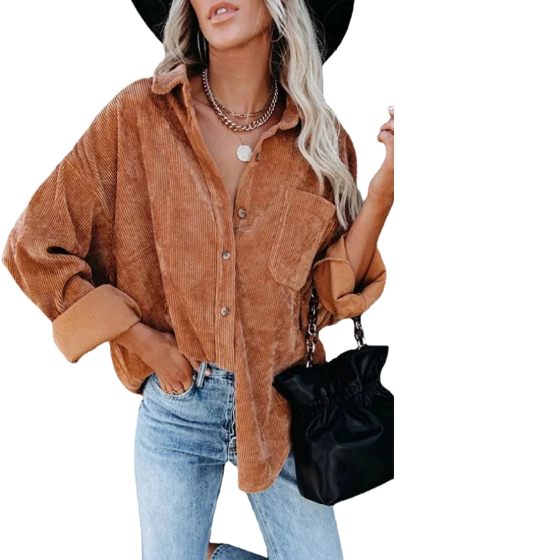 Amar™ Avital - חולצת קורדרוי רחבה עם שרוול ארוך