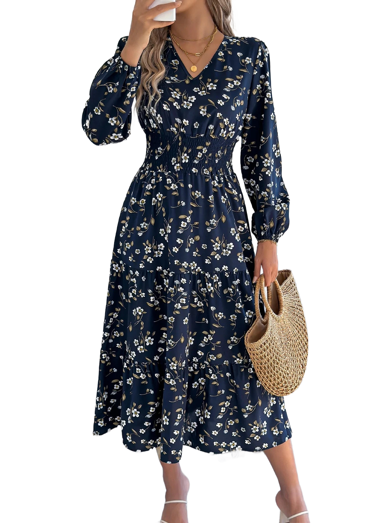 Amar™ Hadar - שמלות מקסי עם V צוואר פרחוניות