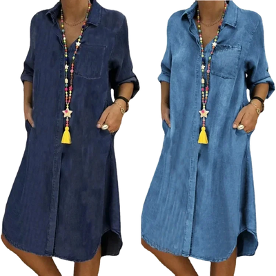 Amar™ Penina - שמלת ג'ינס נשית אלגנטית ומשוחררת